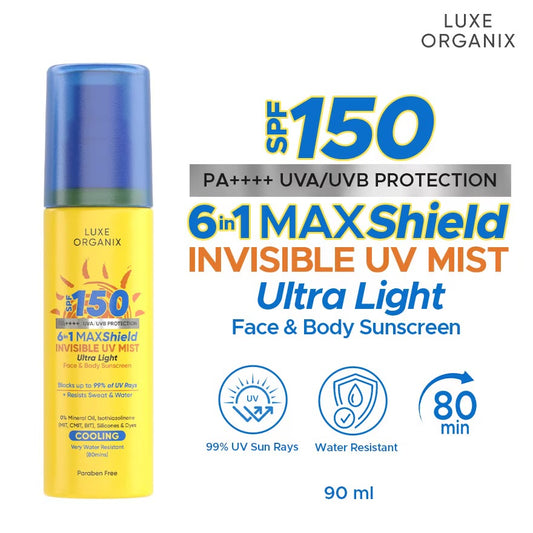 Luxe Organix 6-in-1 MAXShield Active Ultra Sheer Face & Body Invisible UV Mist 90ml